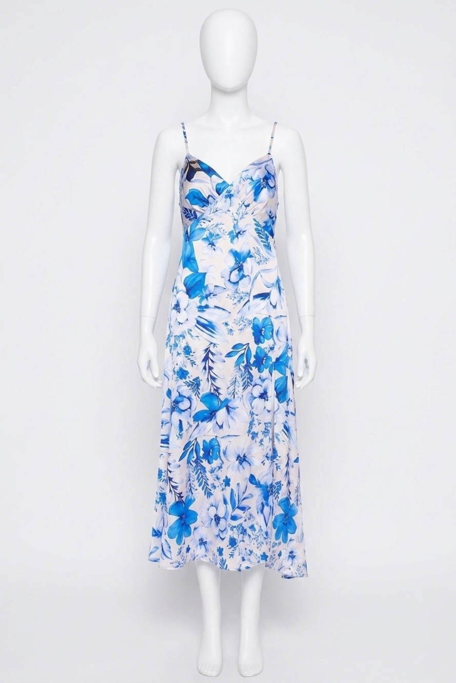 NEW DRESS FORUM backless boho floral bow tie backless maxi dress in white/blue f